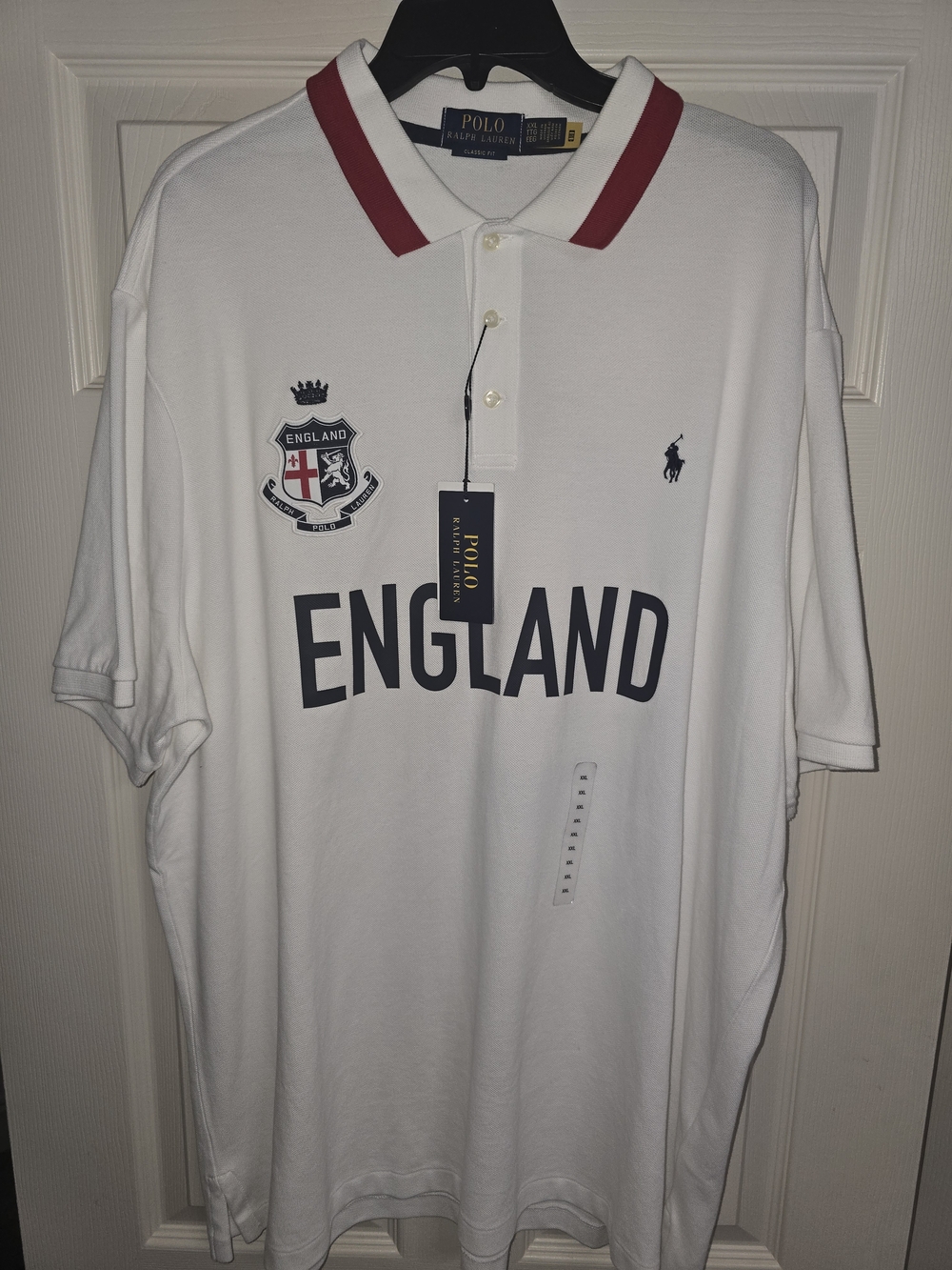 Polo by Ralph Lauren Men’s England Graphic Polo Shirt - White with Red Trim XXL